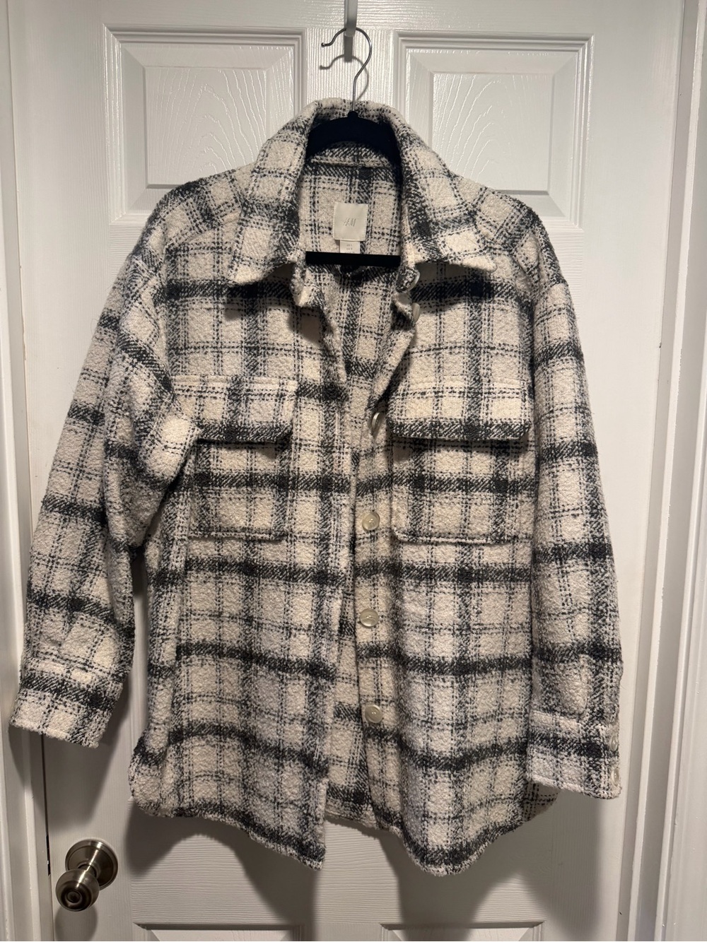 H&M Plaid Shacket Jacket - Cream & Black